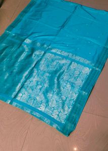 Cyan Colour Banarasi Silk Saree