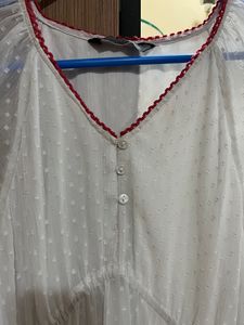 Full Length Full Sleeves White Dress L Size