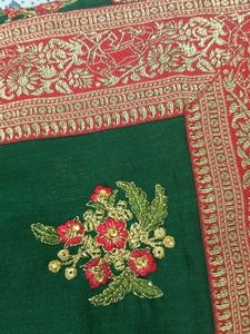 Green With Red Bordered Saree 😍..With Broad Lace