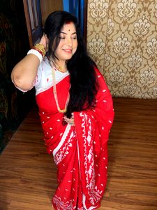 Lace work Embroidery Cotton Jamdani Saree &amp; Blouse