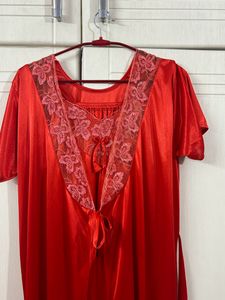 Designer Red Nighty With Overcoat