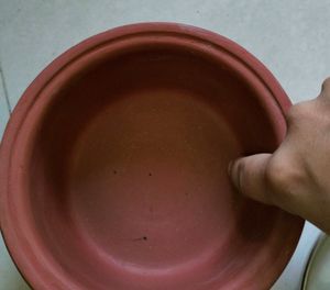 clay pot with glass lead/utensils