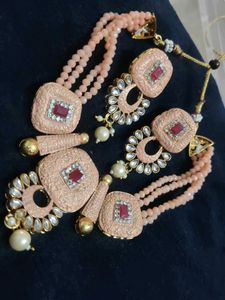 Peach Beaded Necklace &amp; Earring Set