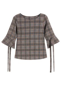 Plaid Flared Sleeve Top