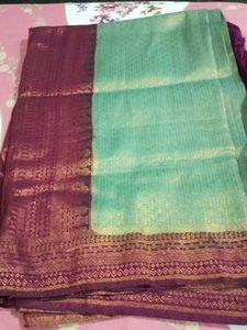 Silk Blend Saree - Green & Maroon