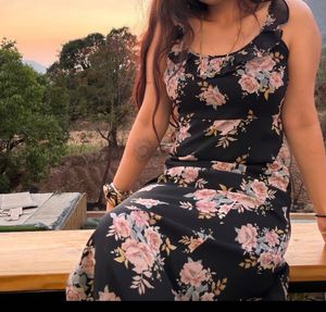 Black floral dress with a slit