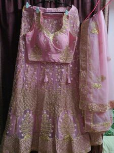 Light Pink Embroidered Netted Anarkali Suit
