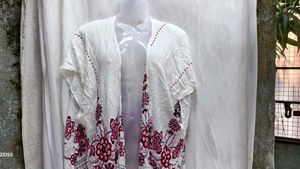 242011. Floral Embroidered White Shrug