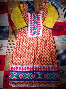 Mustard & Red colors Kurti