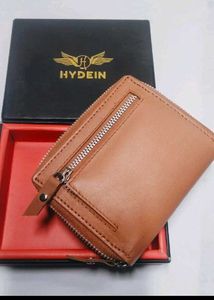 New Mens Tan Trendy Zipper Genuine Leather Wallet