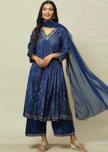 Elegant Blue Printed Kurta Set