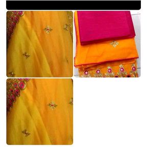 Embroidered new mirror work saree