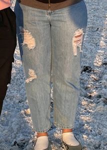 Blue Denim Torn Jeans With Elastic Waist