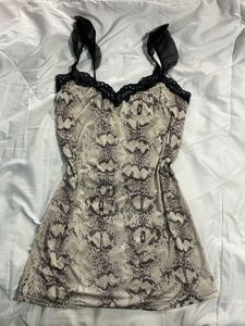 Snake Print Mini Dress with Lace Trim