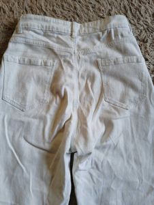 Flared Mid Waist White Denim