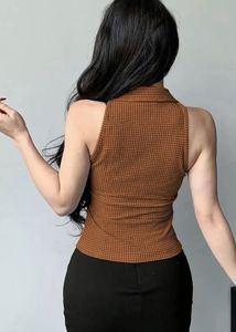 Size S-Brown Halter Top with Buttons