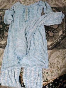 Blue Printed Kurti Set