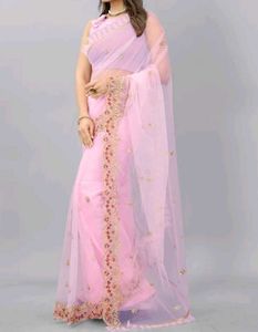 Elegant Pink Net Saree
