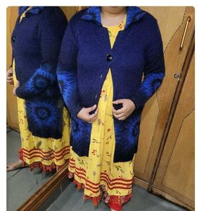 Stylish Blue Knitted Cardigan long coat jacket