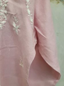 Pink Embroidered Kurti For Jeans