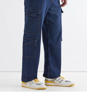 Men&#39;s Indigo Blue Washed Straight Fit CargoJeans