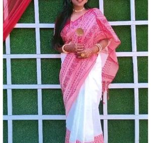 Begumpuri Red White Khadi Cotton Saree