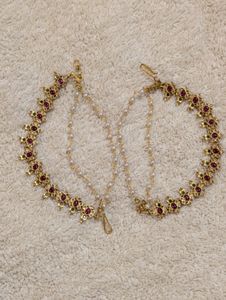 Pearl And Red Stone Ear Chain