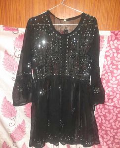 Embriodered Luckhnowi Black Top Short Kurti Tunic
