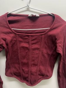 Maroon Long Sleeve Corset Crop Top