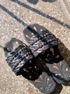 Stylish Black Floral Slides