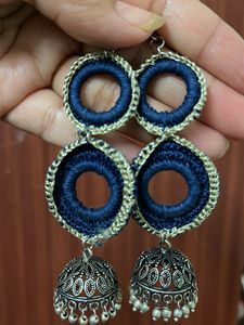 Handmade Navy Crochet Jhumka Earrings