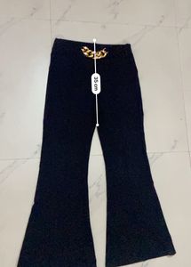 Black Flare Pants with Gold Chain