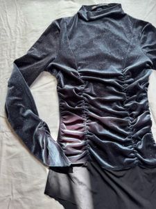 Zara Glitter Ruched Sleeve Bodysuit
