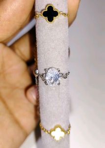 Clover &amp; Gem Charm Chain Rings