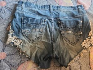 Denim Ripped Shorts with Lace