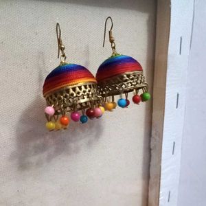 Rainbow Beaded Jhumka Earrings