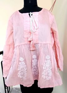 peach Embroidered Tunic Top