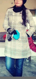 grey check pattern coat