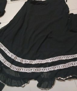 Black Beautiful Skirt With Round Short Frok Dupatt