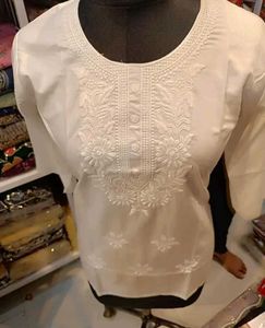 Chikankari-Style Cotton Kurti