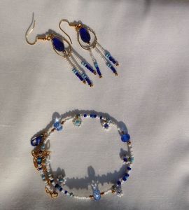 Necklace And Earring Combo Blue White Beaded