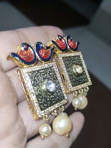 Peacock Meenakari Polki Rhinestone Earrings