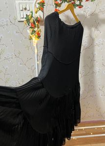 Black Pleated Tiered Midi Dress