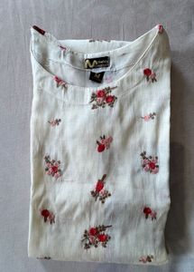 Floral Print Cotton Kurti With Churidar Pajama