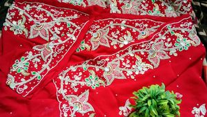 Elegant Red Embroidered Saree ...
