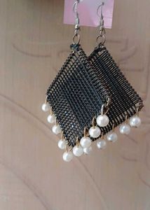 Diamond Mesh Earrings with Pearl Accents
