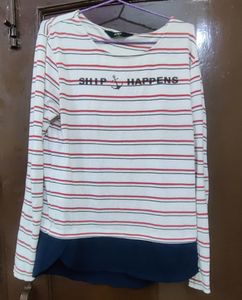 Full Sleeves White Striped T-shirt