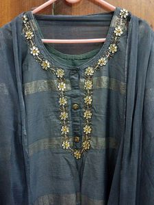 Cotton Hand Embroidered Kurta With Shiffon Dupatta