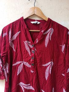 Maroon Leaf Print Tunic / Short Kurti (Women)
