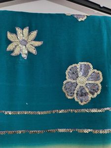 Elegant Teal &amp; Brown Saree
